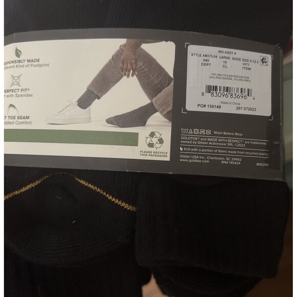 Goldtoe Signature Gold Men's 6-Pack Black Repreve Crew Socks Size 6-12.5 - NWT - Picture 5 of 6